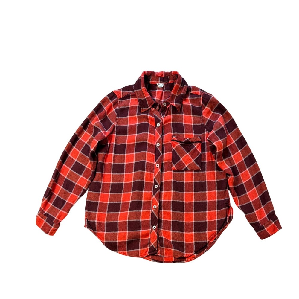 Aerie Red Plaid Flannel Button Down Shirt XS Burgundy Long Sleeve Pocket Top - Picture 2 of 7